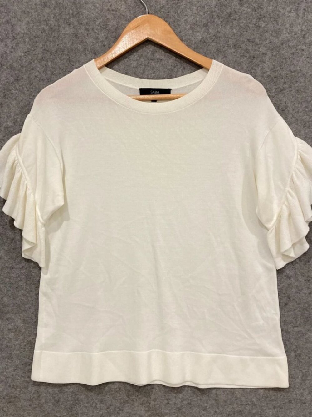 Saba Top Womens Size XS Oversized White Knit Short Sleeve Ruffle 29703